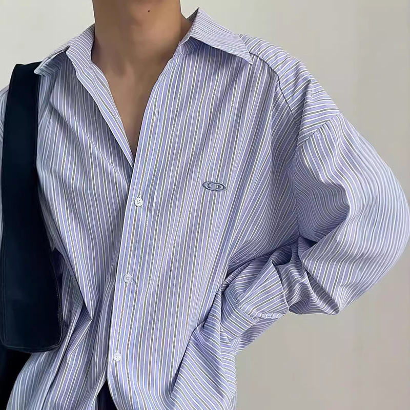 American Style Retro Design Sense Striped All-match Long-sleeved Shirt Men's Early Autumn Lapel Basic Commuter Trendy Shirt Jacket