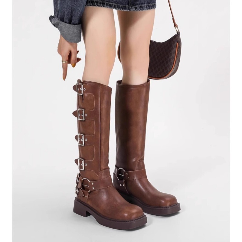 Thick-Soled Knight Boots for Women 2025 New Summer and Autum No-Knee Brown Western Cowboy Sichuan High-Top Long Shoes Thick-Soled Knight Boots for Women 2025 New Summer and Autum No-Knee Brown Western Cowboy Sichuan High-Top Long Shoes