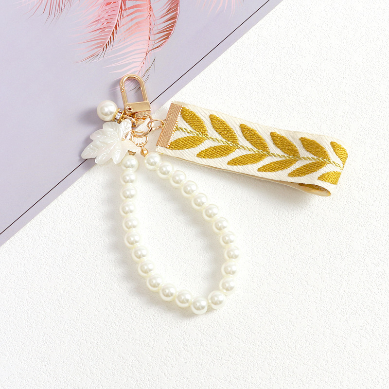 Simple cinta perla fresca Cordón de teléfono móvil hoja creativa cinta perla pulsera coche llavero colgante