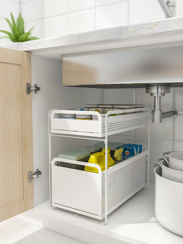 Wholesale Pull-out Basket Kitchen Cabinet Double Drawer Style Spice Pull-out Basket Wardrobe Basket Converts to Narrow Cabinet for Plate and Dish Storage