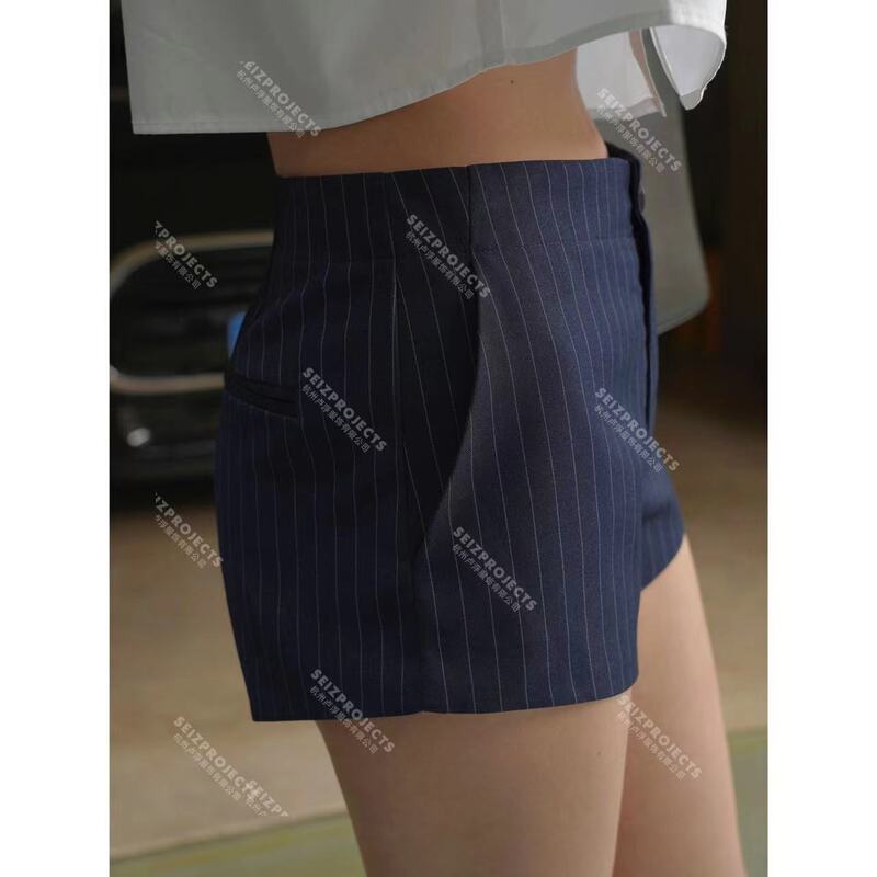 Summer New Paris Commuting Retro Striped Hip-Hugging Hot Pants Slimming Casual Shorts for Women