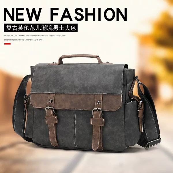 Cross-Border New Style Men's Crossbody Bag, Retro British Style Horizontal Style Large-Capacity Document and Computer Bag, Simple and Fashionable Shoulder Bag