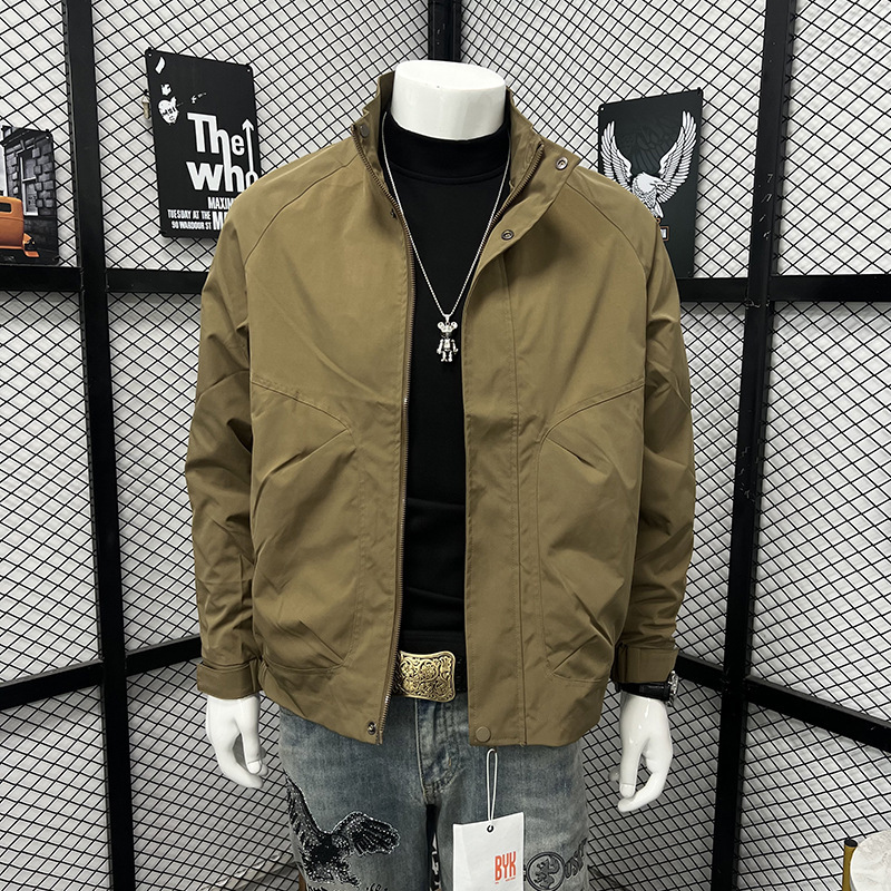 2025高级大口袋立领夹克男春秋季新款休闲上衣服青年男士纯色外套|undefined