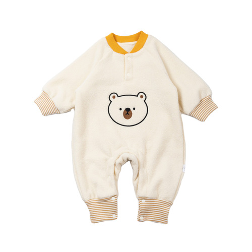 Baby jumpsuit spring and autumn polar fleece baby bear crawling suit Class A newborn warm outing suit