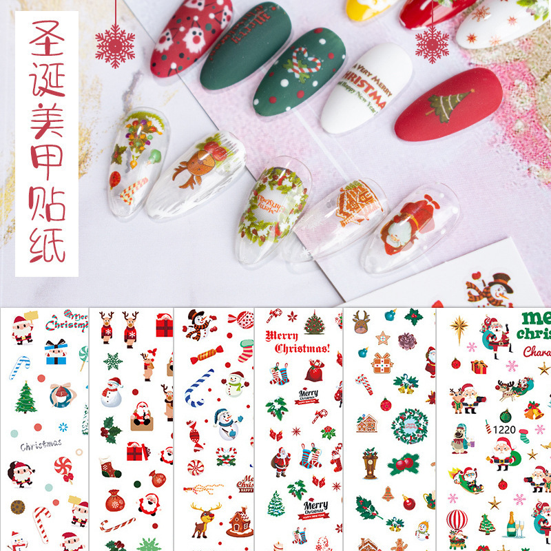 Christmas Nail Art Stickers Santa Claus Snowflake Nail Decals Strap Adhesive 3D Stickers