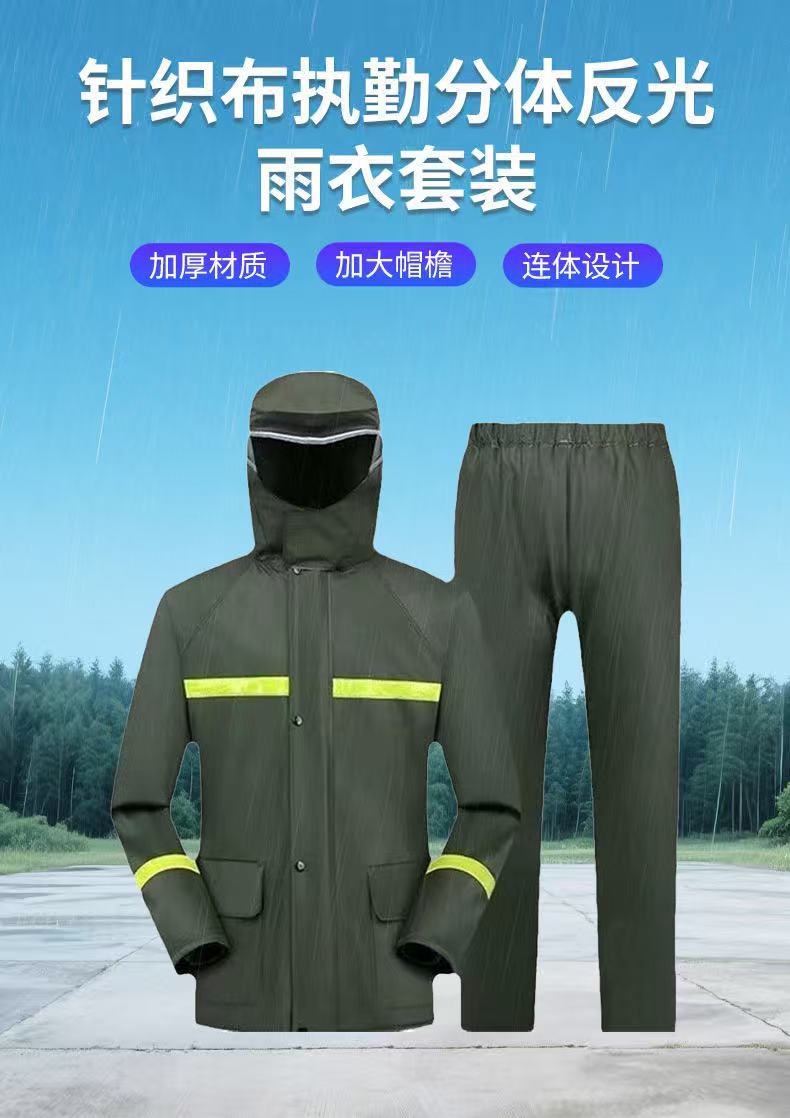 Großhandel Strickstoff Regenmantel und Regenhose Set für Erwachsene - Verstärkt, atmungsaktiv, Sicherheitsweste, reflektierend, zweiteilig, verstärkt, hochwasserfest