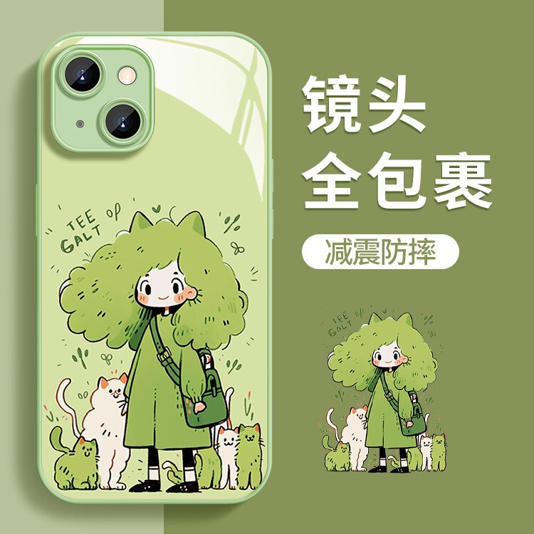 for apple 15 phone case iphone14/13 green broccoli girl 12/11 liquid glass xs all inclusive