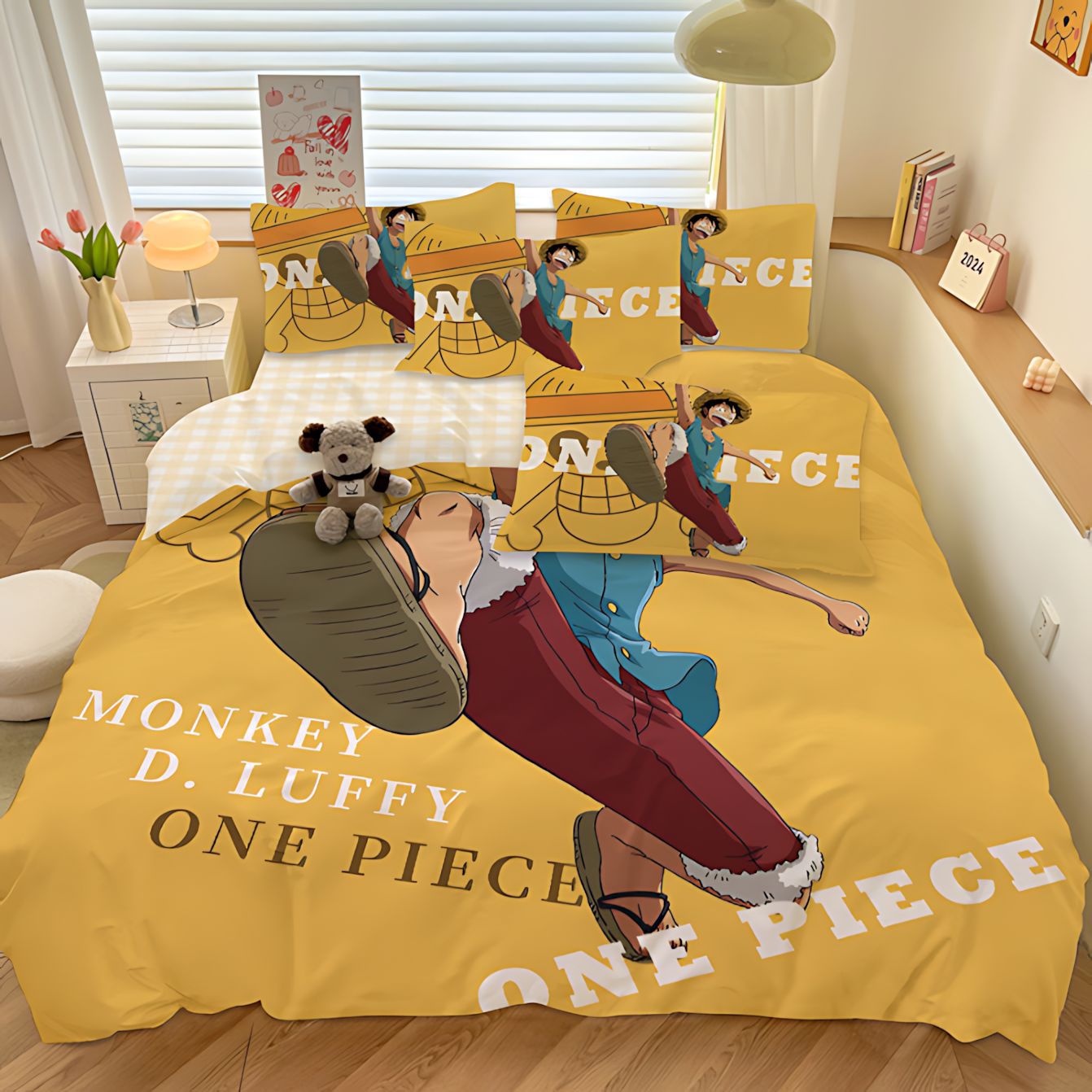 TEMU / JIT Amazon One Piece serie transfronteriza impresa digital 3D edredón kit de ropa de cama