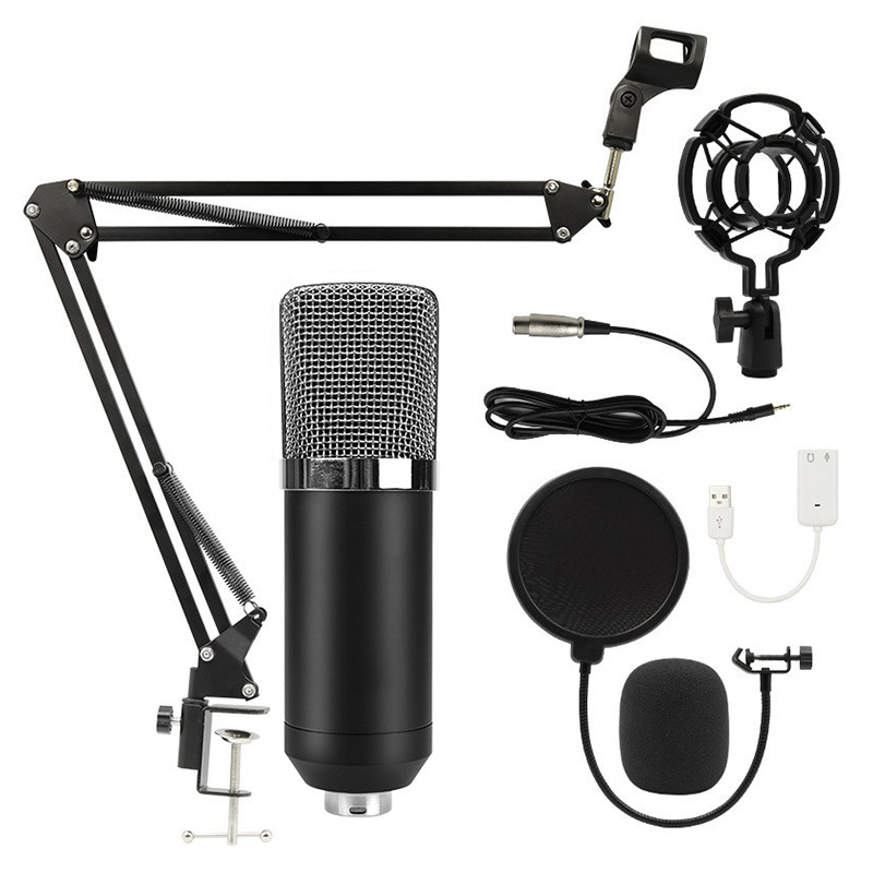 Bm700 Black USB Condenser Microphone Plug-And-Play Wired USB Sound Card Live Streaming Complete Set