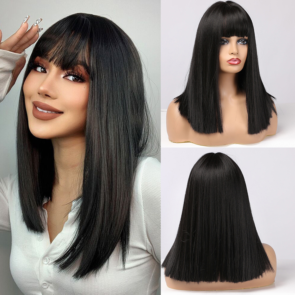 Cosplay Mae La Red Festival Venta caliente Hombro Mujer Aire flequillo Hombros Peluca larga y liso Cabello completo Tipo Wig