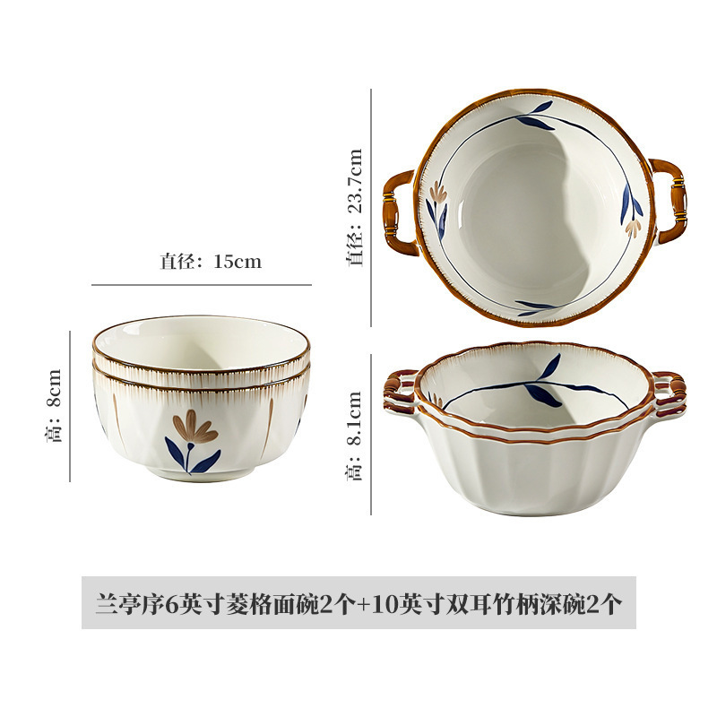 黒釉色双耳スープボウル家庭用新しいセラミック大型スープボウルインチ大型インスタントラーメンボウル大型ボウル|undefined