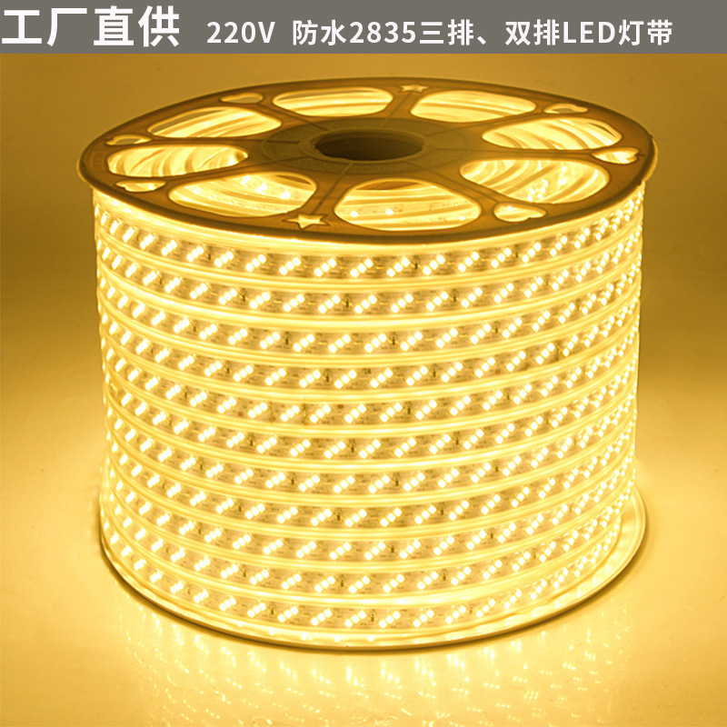 2835 LED Strip Lights, Dual-Row Outdoor Waterproof Design, High-Pressure Resistant, 180 Beads, Flexible Soft Light Bar, 220V, Three-Row Configuration