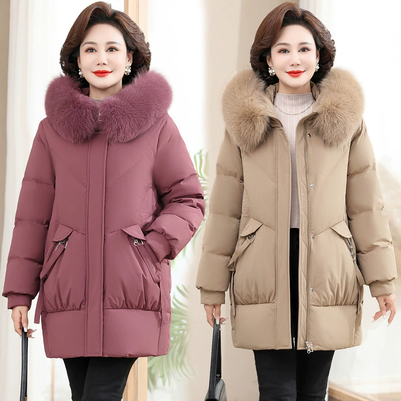 Мама зимний пуховик средняя длинная 2024 новая иностранная женщина среднего возраста элегантный средний и пожилой теплый пиджак