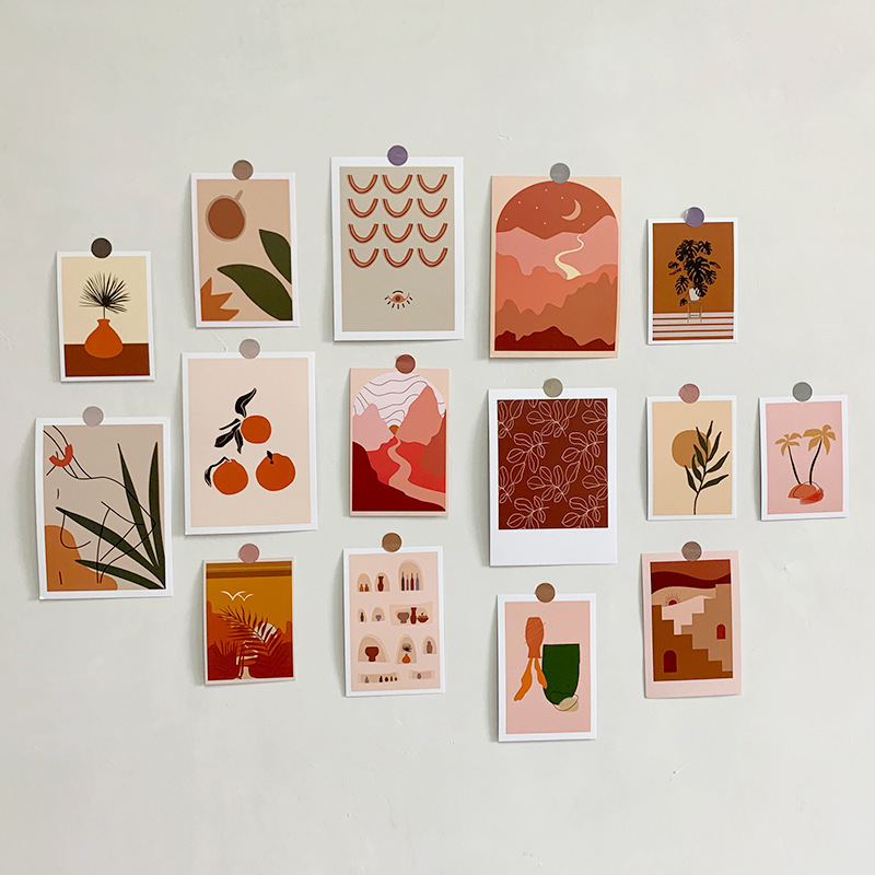 ins Han Feng Warm Color Landscape Card Sticker Photo Wall Decoration Dormitory Background Wall Card Photo Props