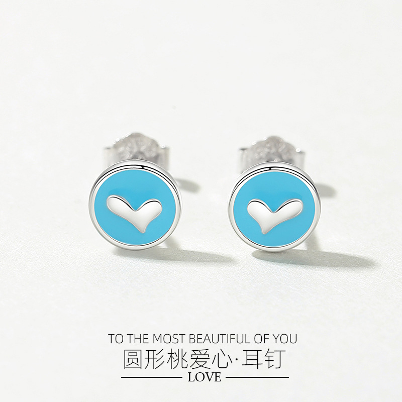 925 pendientes de plata nuevo verano azul amor Stud pendientes femenino en forma de corazón dulce lindo diseño sentido nicho Stud pendientes