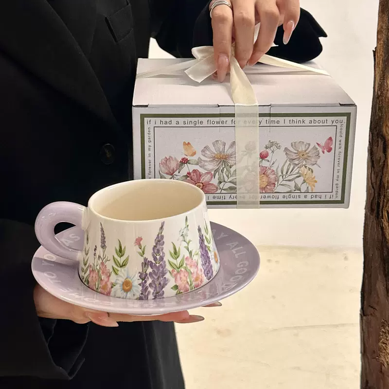 复古办公室水杯女生高颜值咖啡杯精致陶瓷杯子套装送闺蜜生日礼物