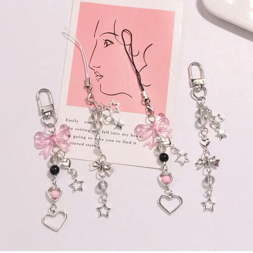 Japanese and Korean-style Ins-inspired cute girl heart silver star butterfly knot phone chain, simple and versatile Guka pendant