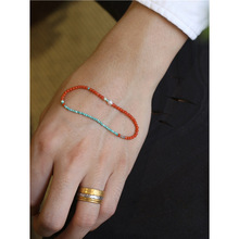 南红级细小米珠3mm手串高瓷绿松石柿子红国风叠戴手串显白女