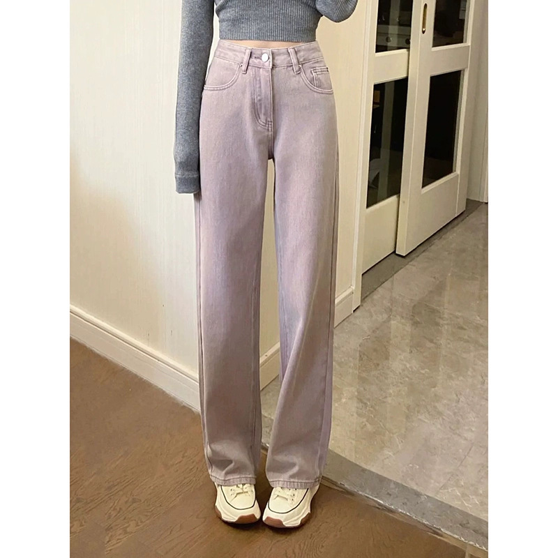 Korean Style Dirty Pink Slim Fit Jeans Women's 2025 New Straight Wide Leg Pants High Waist American Style Narrow Jeans Trendy