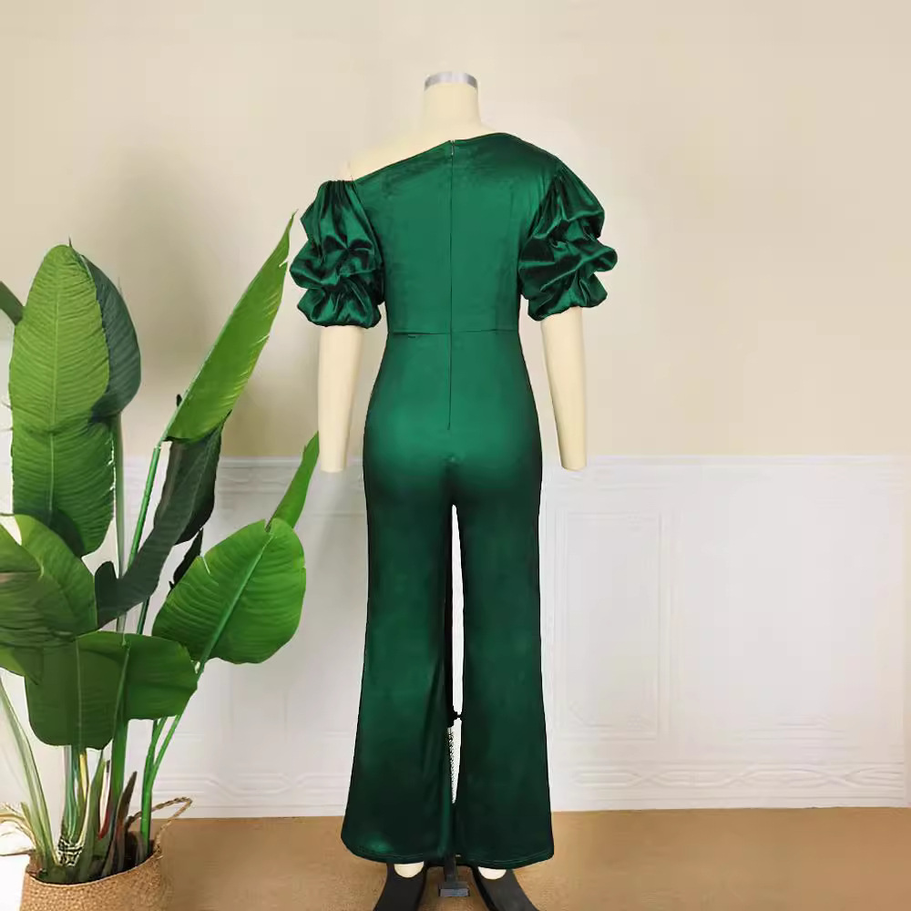 Verano nuevo sexy oblicuo hombro pila manga alta cintura delgada mono banquete vestido de fiesta image 5