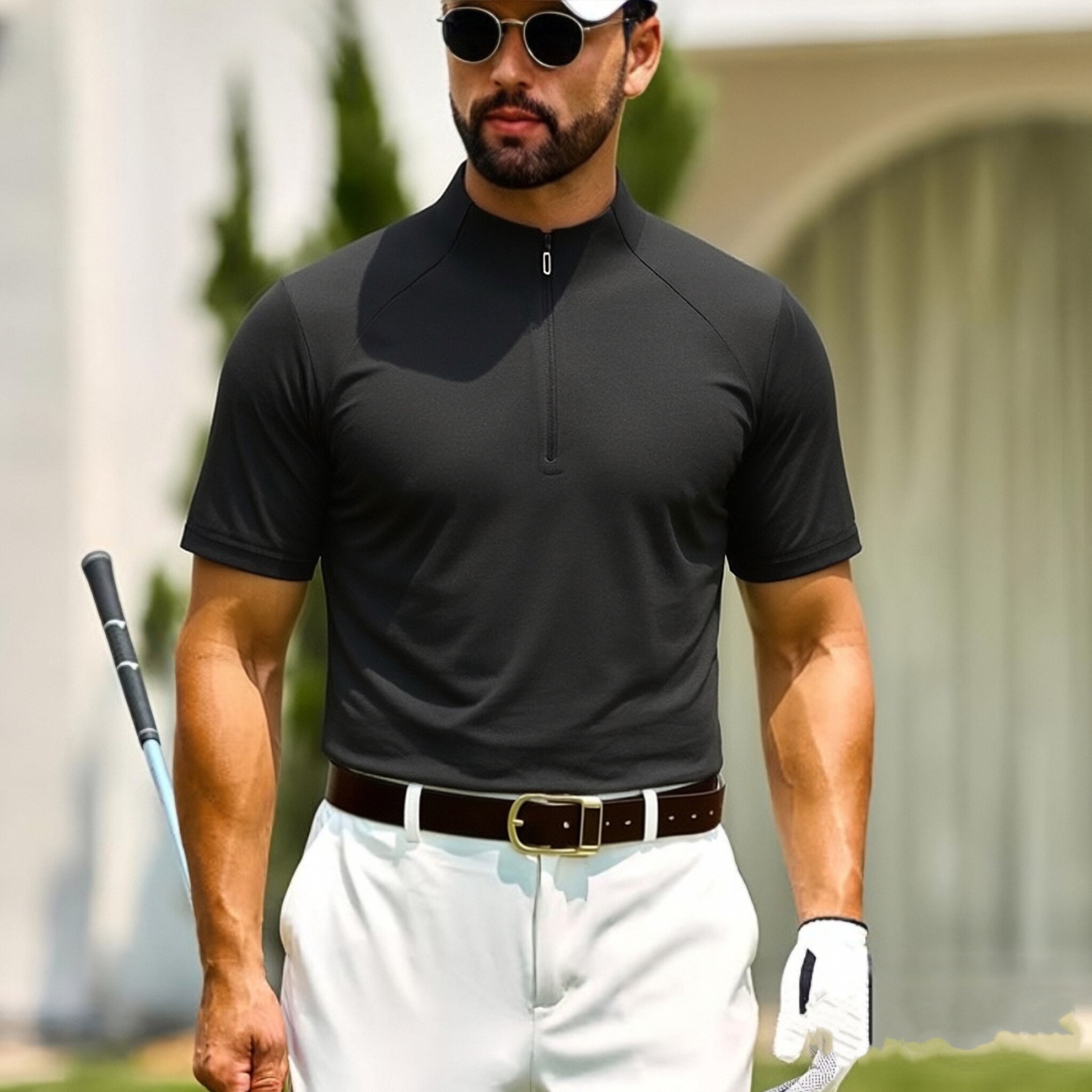 European and American Men's Polo Shirts, Short-Sleeved Sports T-Shirts, Super Elastic Quick-Drying Golf Tops, Amazon Ozon Factory