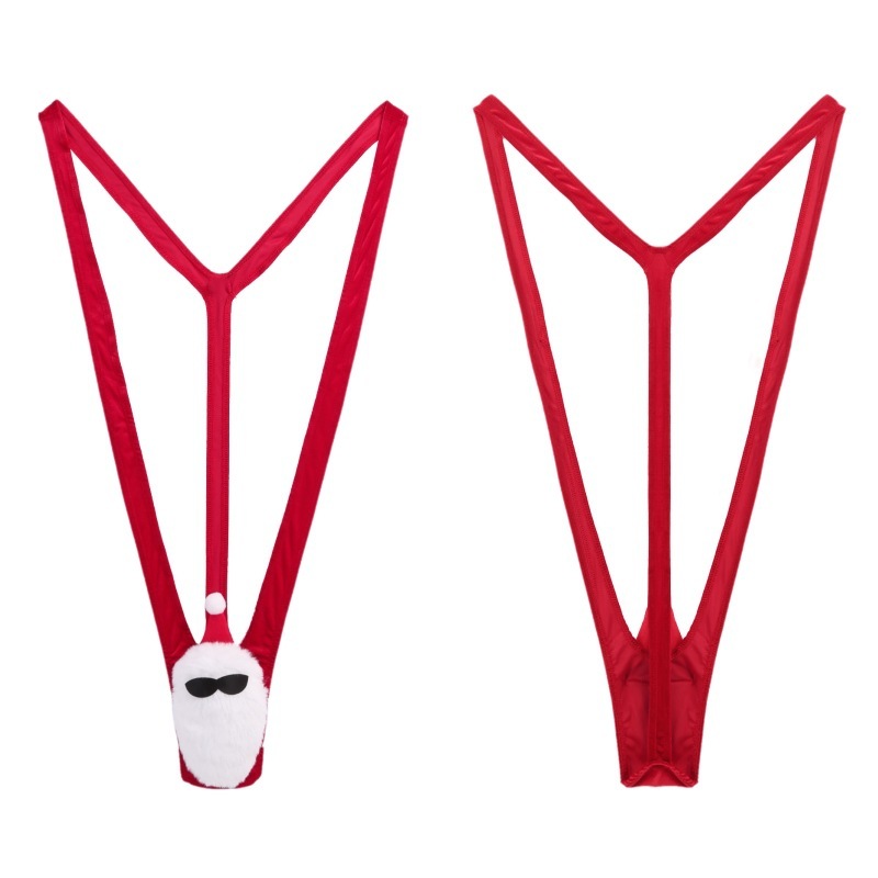 Christmas European and American Foreign Trade men's sexy V-shaped suspender pants sexy cute cartoon Santa Claus elastic jumpsuit