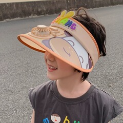 夏季涼帽兒童大帽檐遮陽防曬帽子帶風扇空頂帽男孩女童太陽帽寶寶