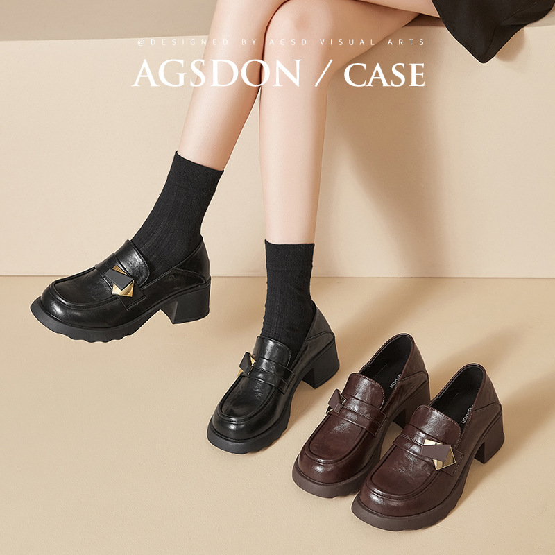 Augusto Lion Denlefour zapatos para mujeres 2025 nuevo otoño invierno estilo británico de viaje zapatos de cuero de tacones gruesos con falda zapatos individuales