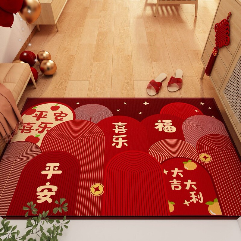New Year's Entrance Door Floor Mats Are Stain-Resistant and Easy to Care For. Crystal Velvet Floor Mats for Home Entrance Door Mats. Festive Red Door Mats
