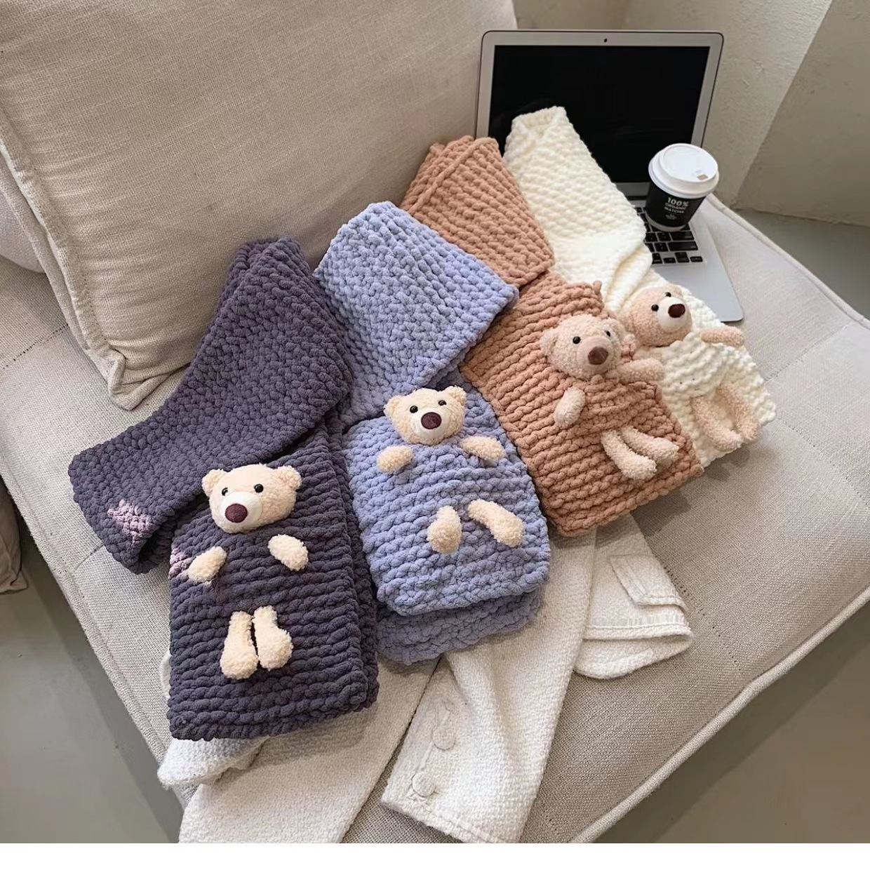 口袋熊围巾DIY自制零基础毛线材料包手工编织围巾围脖抖音小红书