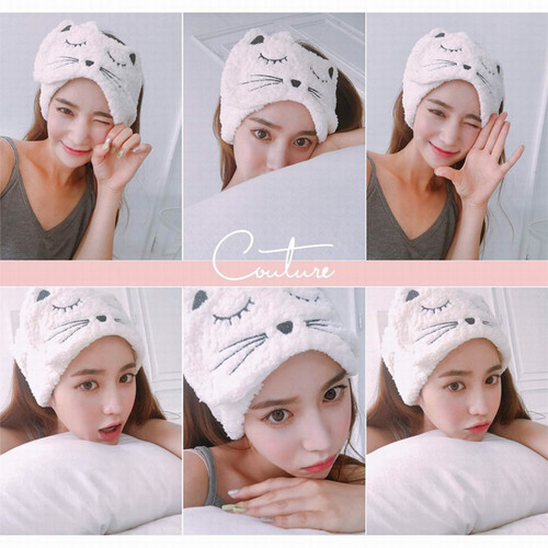 New embroidered cat wide-brimmed headband, face wash headband, headband, magic paste, confinement cap, turban, wholesale