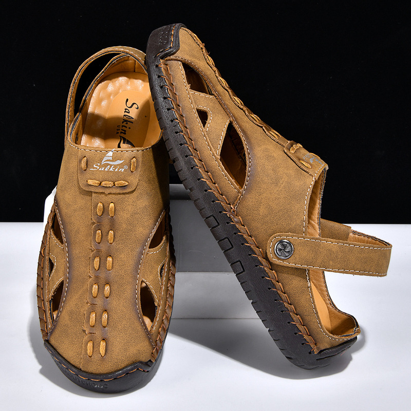 Summer Cross-Border Dual-Wear Men's Sandals, Closed-Toe Hollow-Out Shoes, Men's Outdoor Sandals, Large Size Beach Shoes for Men