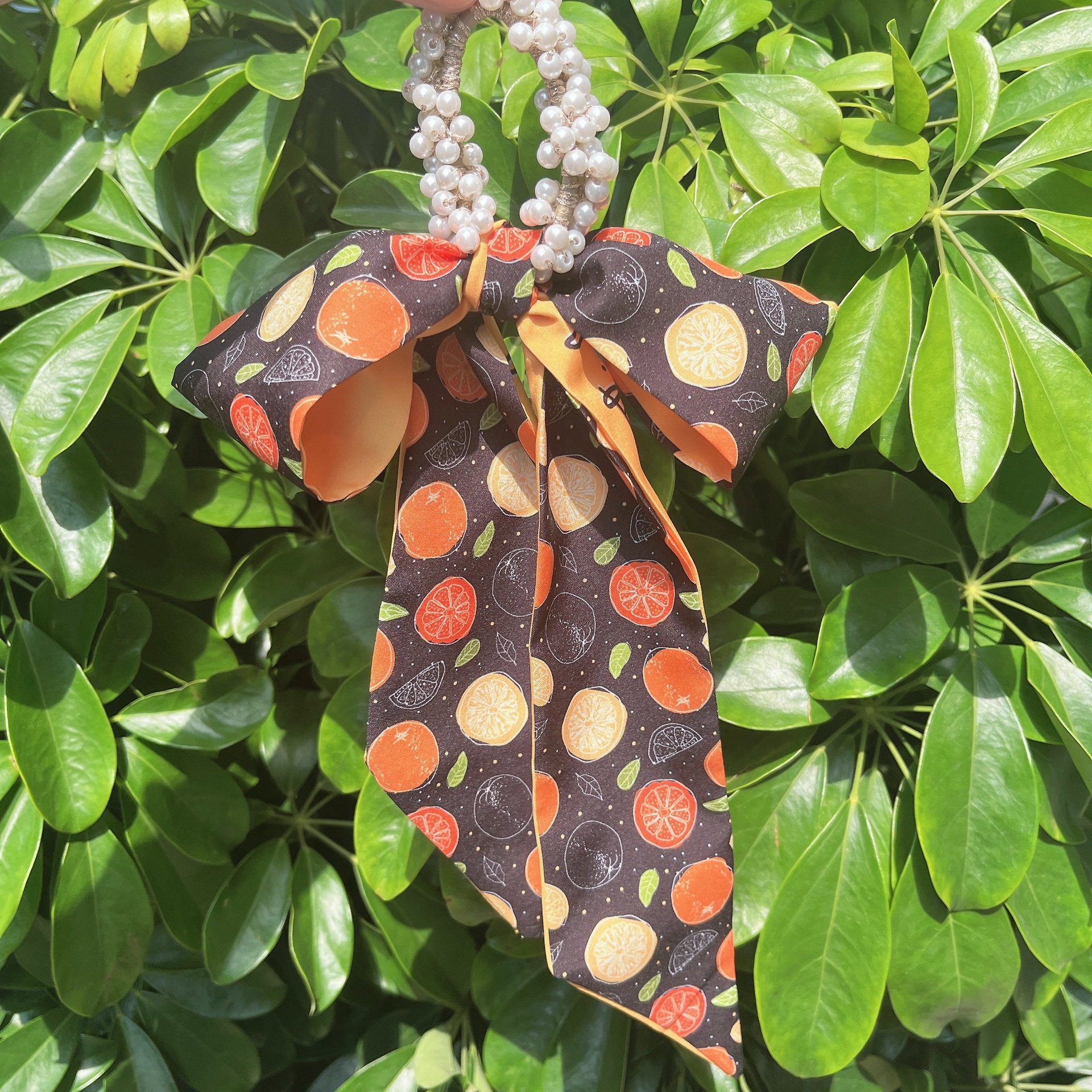 Banda de pelo de bufanda de seda para mujer corbata de pelo fino de verano de perlas cinta de arco Hada cuerda de pelo de todo fósforo estilo coreano accesorios para el cabello al por mayor