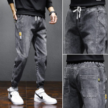 潮牌牛仔裤男2023新款哈伦宽松九分束脚工装哈伦休闲长裤子春夏季