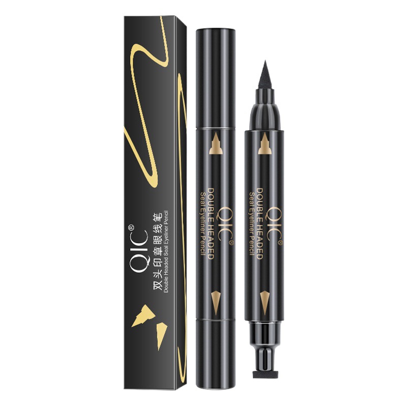 Qic Double-Ended Seal Eyeliner Waterproof and Sweat-Proof Triangular Liquid Eyeliner Pen Novice Lying Silkworm Pen Makeup