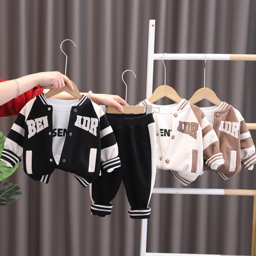 Boys' suit spring fashionable fashionable  spring children's spring and autumn letter baseball uniform three-piece set baby spring