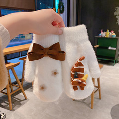 Cartoon Cat Autumn/Winter Sweet Girl Outdoor Riding Mittens with Fleece and Thick Padding, Universal Fingerless Gloves for Girls