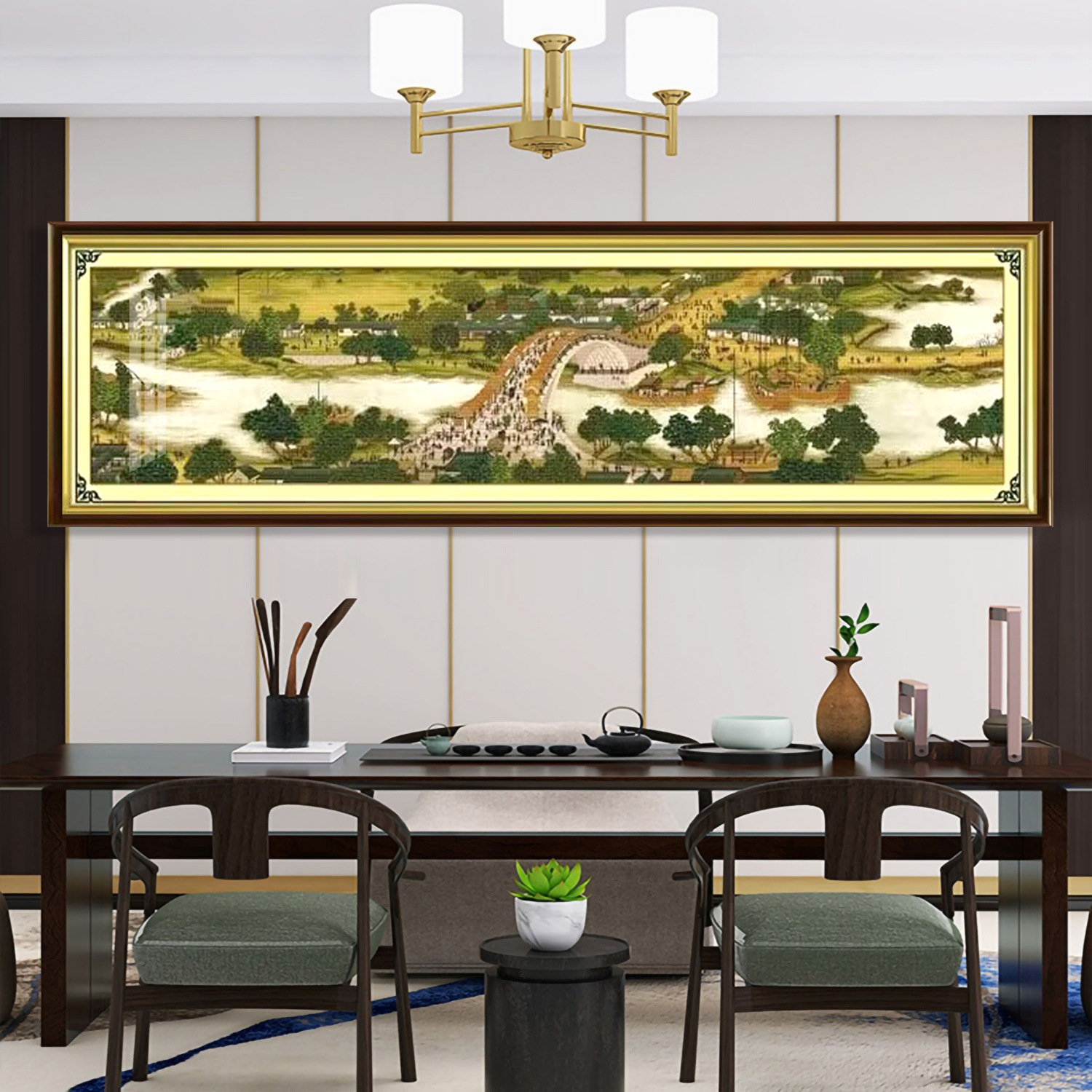 Mona Lisa real bordado cruzado nueve pies Qingming Shanghe figura nuevo estilo clásico no full bordado 40 bordado de hilo hecho a mano image 3