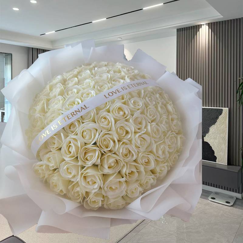 [퓨어러브] 화이트 장미 52송이 꽃다발