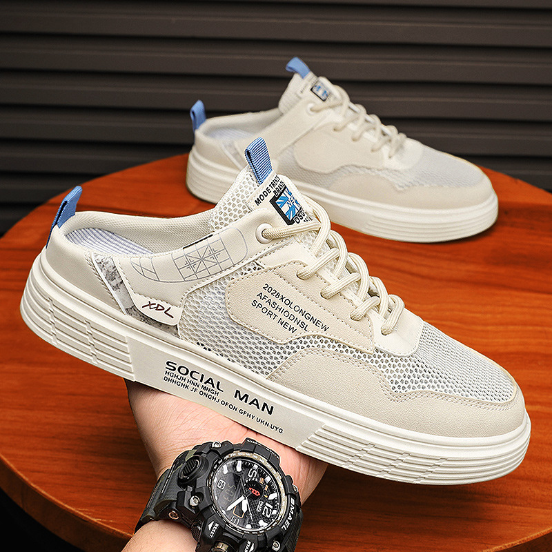 半拖鞋男夏季外穿網面透氣懶人包頭拖防滑休閒運動平板鞋洞洞涼拖