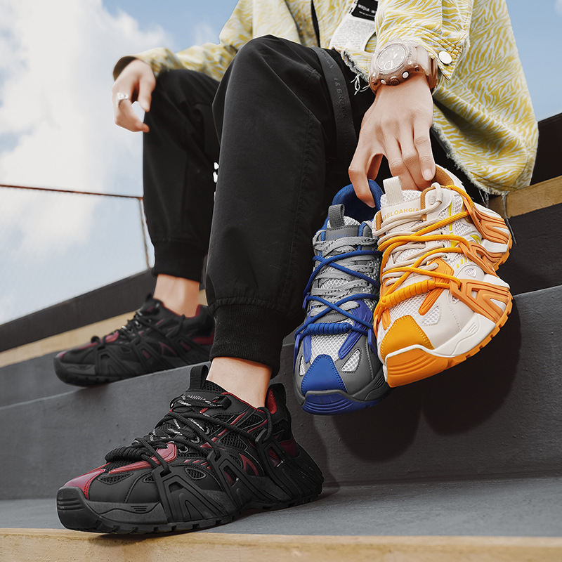 Cross-border 2025 estilo caliente tejido volador transpirable ocio deportes para correr zapatillas de malla comercio exterior trabajo al aire libre cuatro estaciones para hombres en vivo