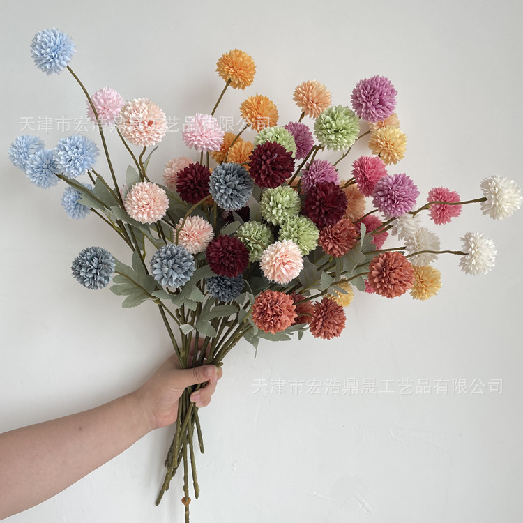 Nueva simulación de 5 cabezas de cebolla verde bola 5 cabezazo crisantemo boda auditorio fondo decoración suave arreglo floral mesa flor botella flor colocación