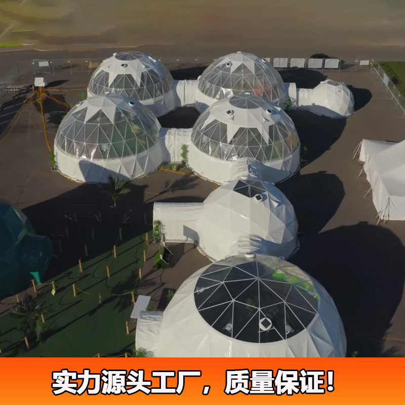 直售印度尼西亚球形帐篷15+8m圆顶球形篷房 通道连搭球植物园大棚