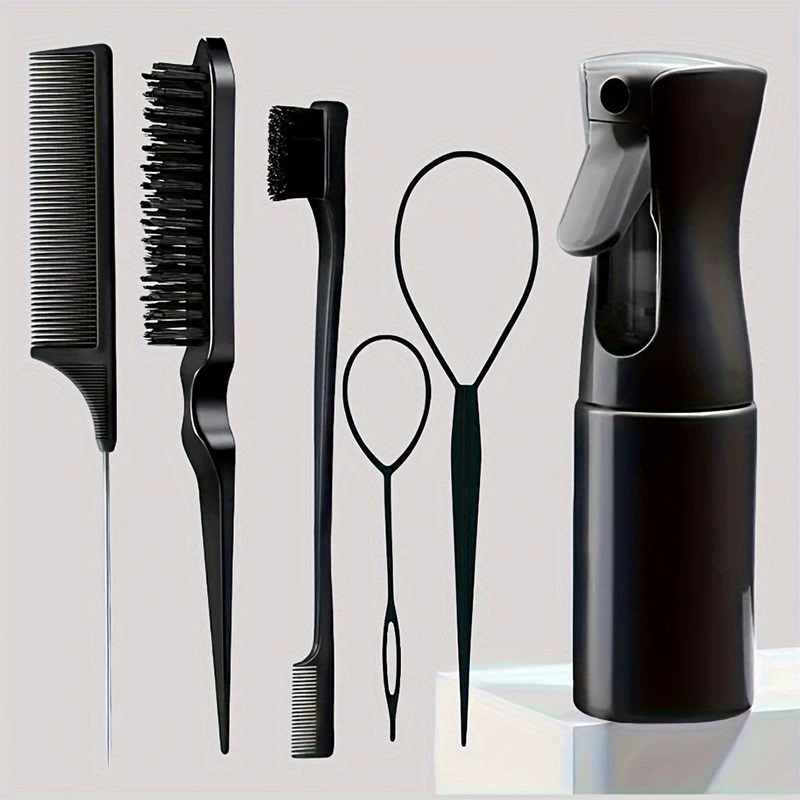 Hairdressing Comb Set — Portable Continuous Spray Bottle, Clips, Scrunchie & Loop Tools