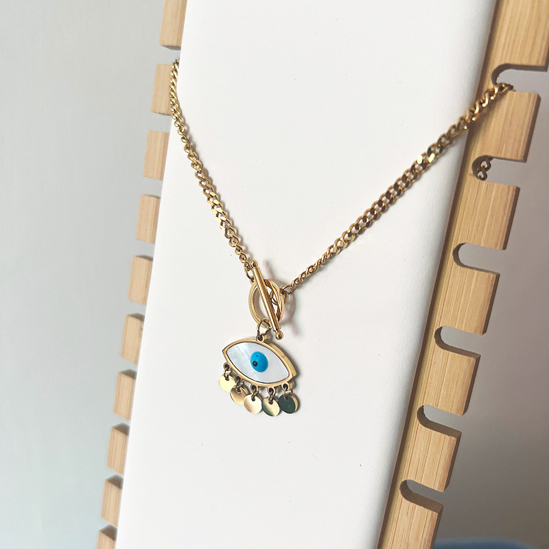 Fashion Devilu0027S Eye Titanium Steel Plating Inlay Shell Pendant Necklace 1 Piece