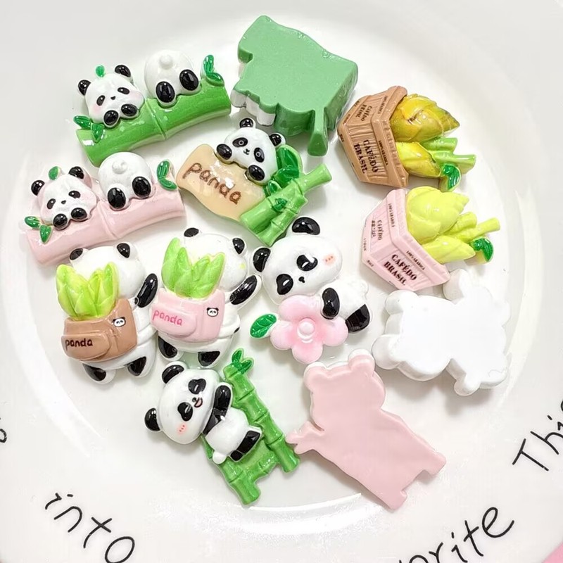 漫画竹パンダ樹脂アクセサリー diy 水カップ収納ボックス携帯電話ケース穴キーホルダー電気自動車材料|undefined
