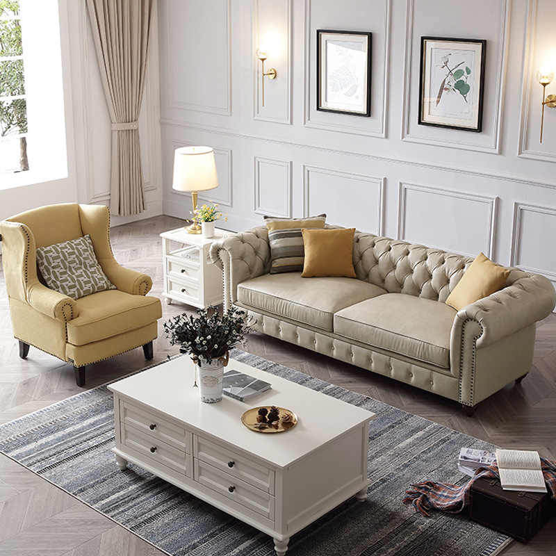 新款现代轻奢客厅皮布拉扣沙发美式乡村小户型地中海田园风格家具