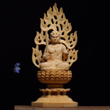 黄杨桧木雕不动明王生肖守护神佛像摆件 本命年人物家居供奉菩萨