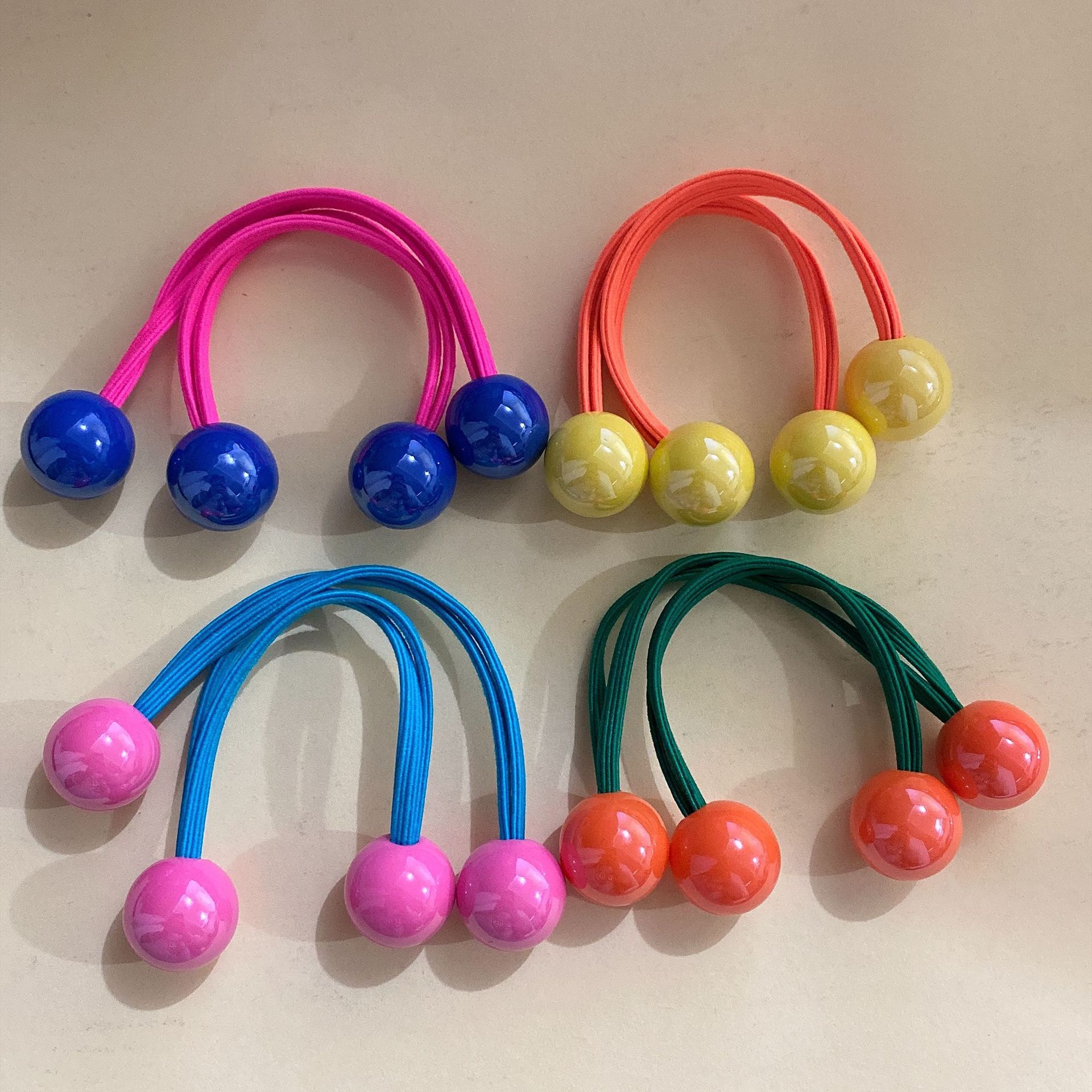 2022 New Candy-Colored Hair Tie Rubber Band Children's High Horse Tail Long Rubber Band Hair Rope Ball Colored Headband Princess Hairstyle