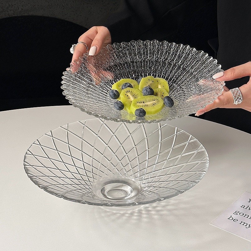 Plato de frutas de vidrio de lujo, mesa de té de sala de estar, plato de dulces de recepción de alta calidad, plato de frutas secas, nueces, bocadillos